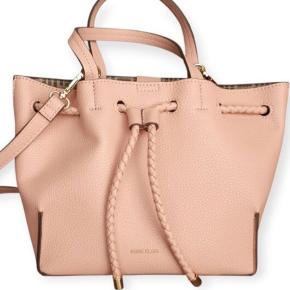 Anne Klein Light Pink Bucket Bag with Braided Design NWOT.